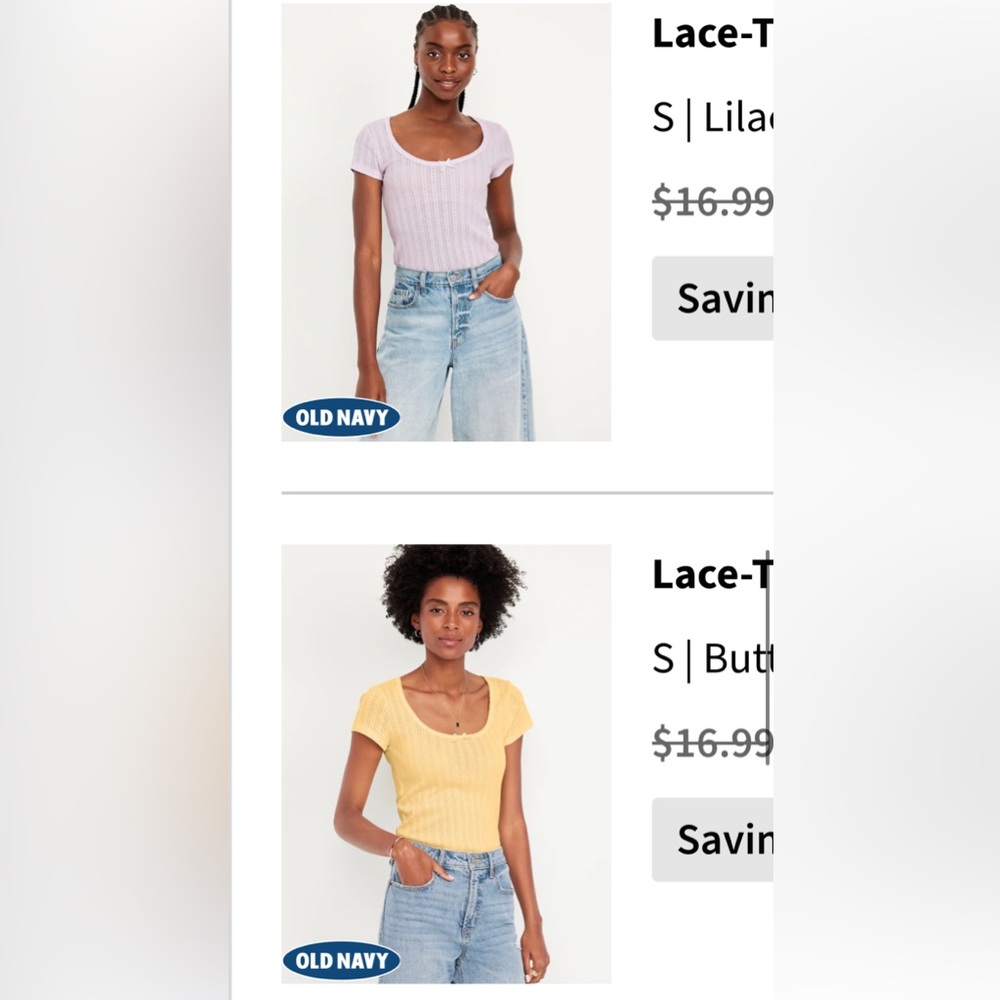 Old Navy Set of (2) Lace Trim Ribbed Pointelle Tees
